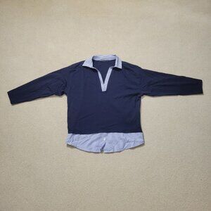 Stradivarius Women's Navy Blue Collared Twofer Top, Size Small